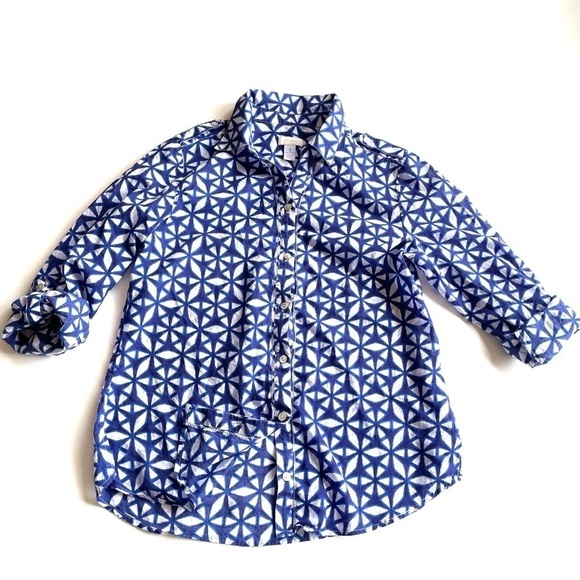 Chicos Blue White Shibori Print Button Up Size 1 Small - Picture 11 of 15
